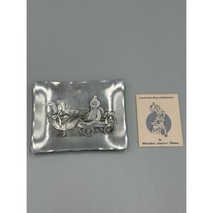 Wendell August Forge Christmas Goose Teddy Bear Wagon Square Tray‎ Vintage